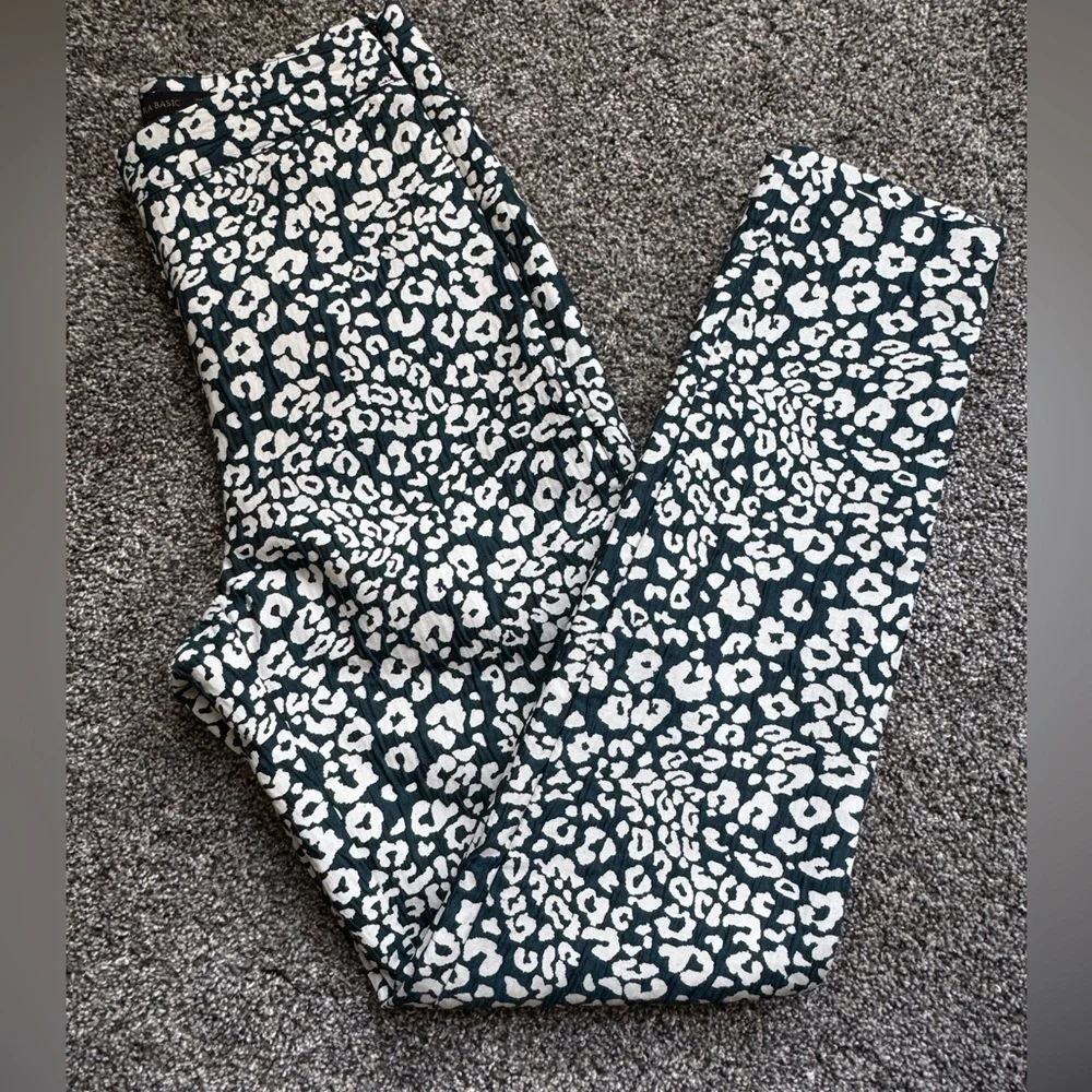 Zara Basic leopard cheetah Print‎ white cream teal blue dress pants skinny XS